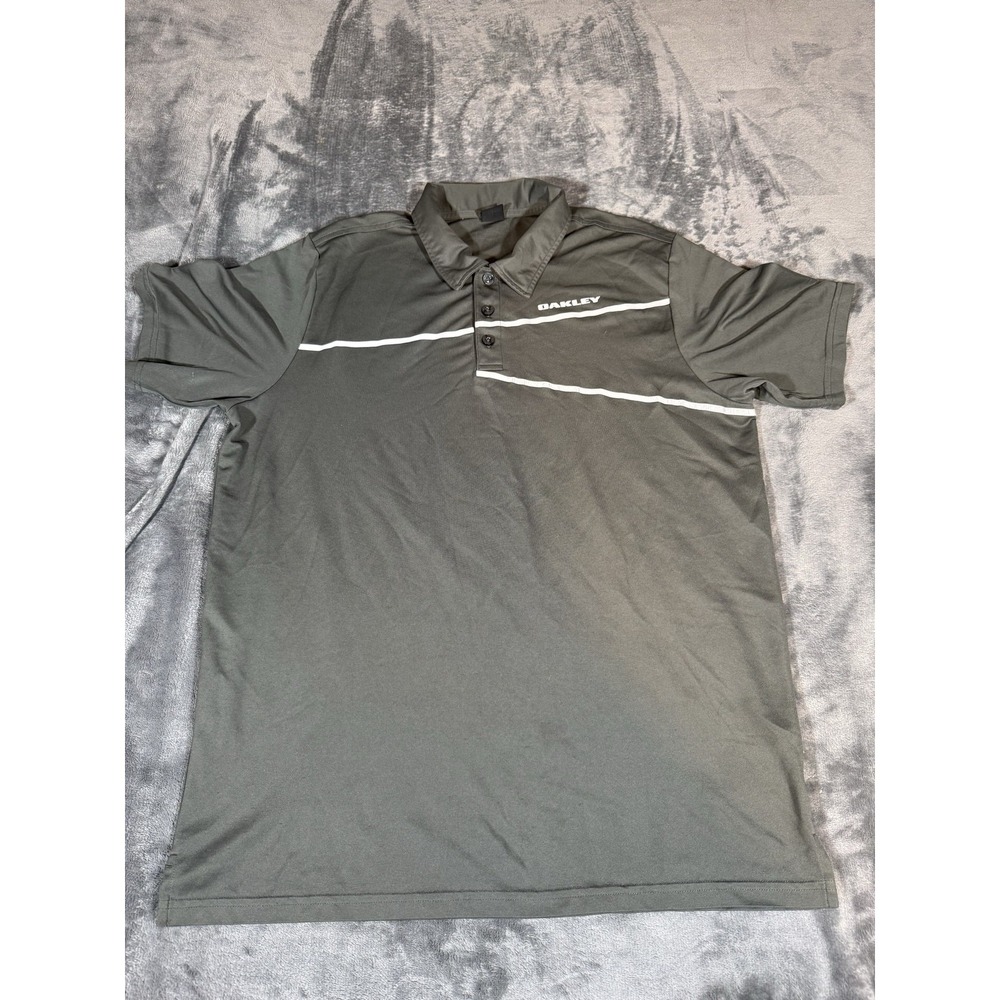 Oakley Polo Shirt Mens Large Green Stripe Short Sleeve Golf Performance Athletic